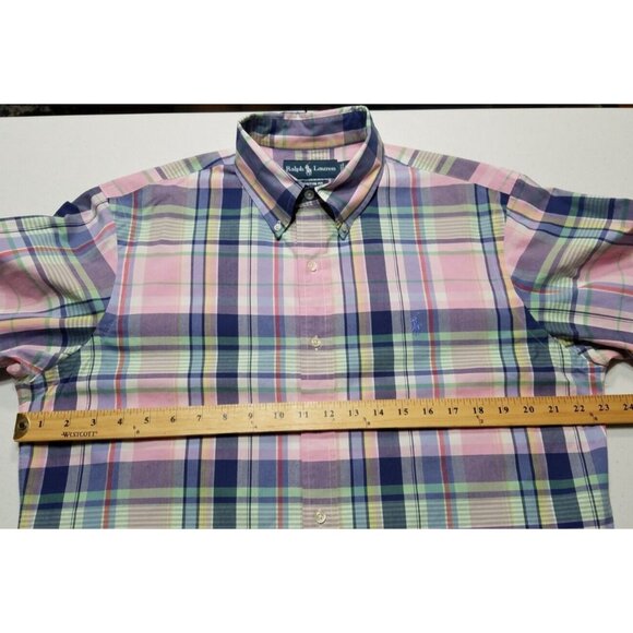 Ralph Lauren Long Sleeve Button Down Custom Fit Madras Plaid Casual Shirt Men L - Picture 4 of 10